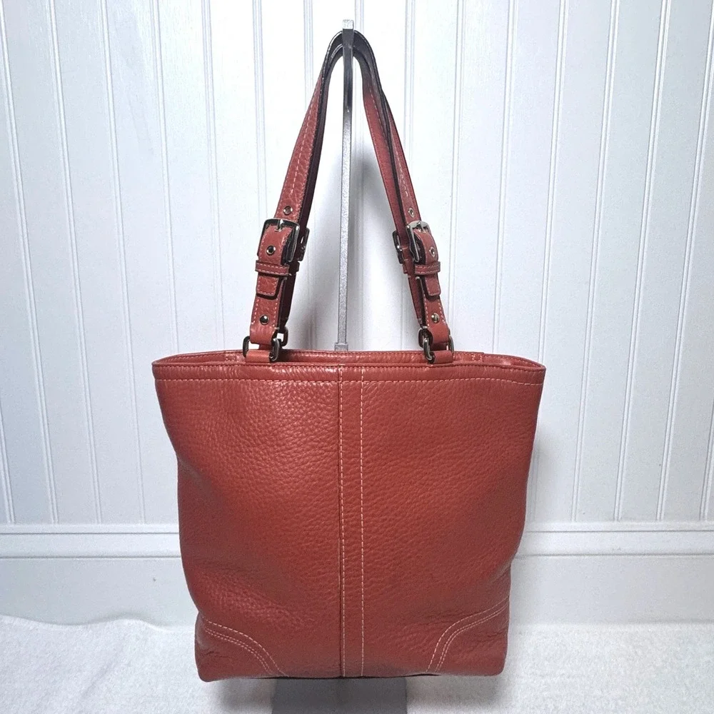 Coach Hamilton Shoulder Tote Bag Burnt Orange Salmon Pebbled Leather F13089‎ VTG